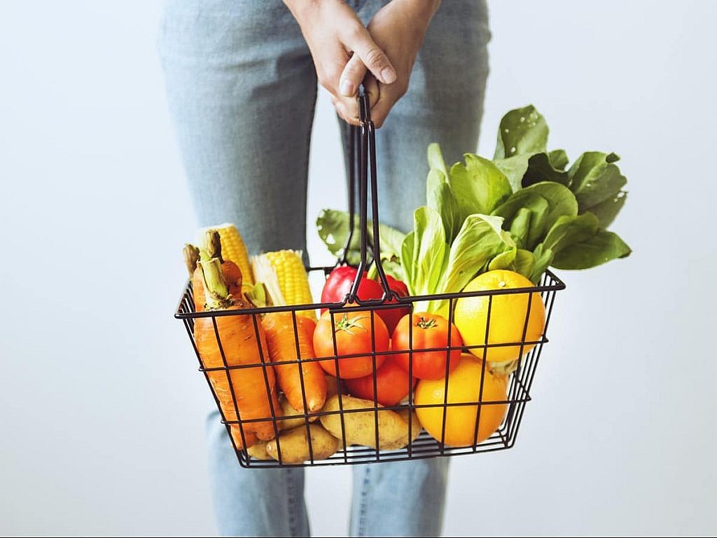 basket of produce fruits and veggies