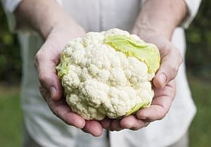 hands holding cauliflower
