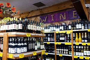 wine selection in grocery store
